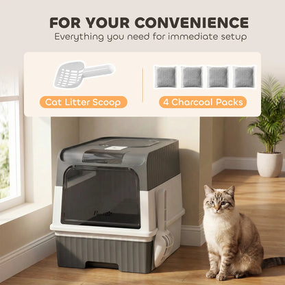 Enclosed Cat Litter Box with Drawer, Scoop, Grey Cat Litter Box Enclosures at Gallery Canada