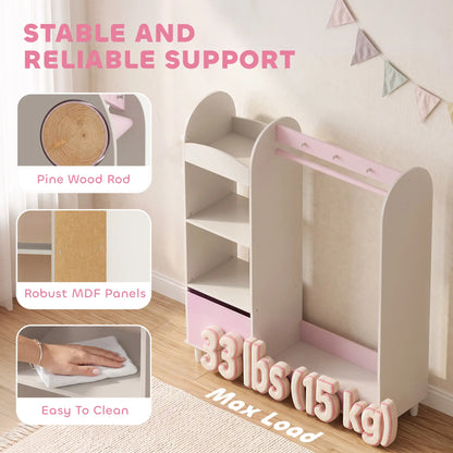 Kids Clothing Rack with Mirror, Drawer & Shelves, Pink Kids Bedroom Furniture at Gallery Canada