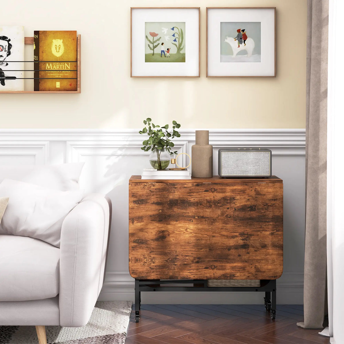 Folding Dining Table, Extendable Kitchen Table, Rustic Brown, 6 Wheels, Brown Dining Tables at Gallery Canada
