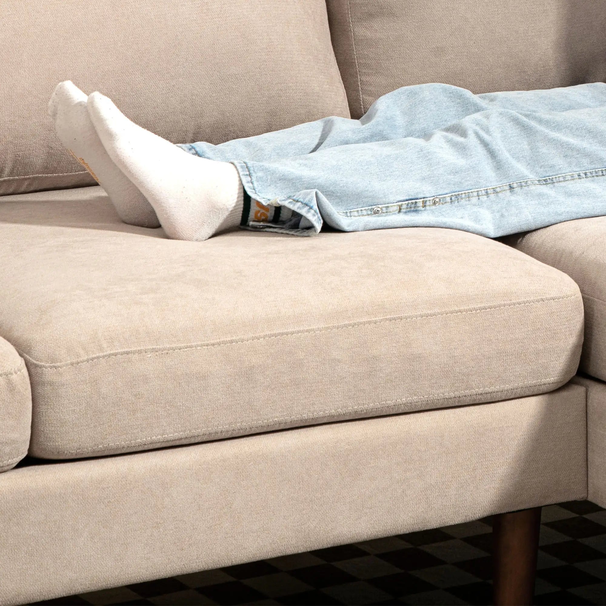 U Shape Couch, Double Chaise Lounge, 4 Seater Sofa, Wooden Legs, Beige Sofas & Reclining Chairs at Gallery Canada