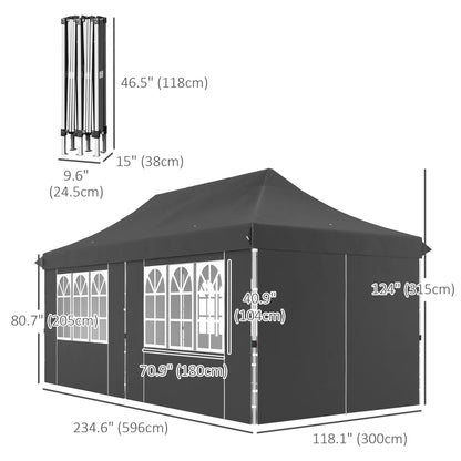 20x10 Pop Up Canopy With 6 Removable Sidewalls, Sand Bags, Grey Pop Up Canopies at Gallery Canada
