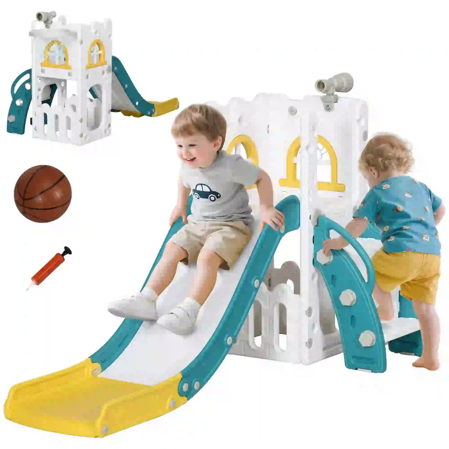 Toddler Slide, Basketball Hoop, Climber, Telescope, Storage Basket, 1-3 Years, Indoor, Yellow Gym Sets & Swings at Gallery Canada
