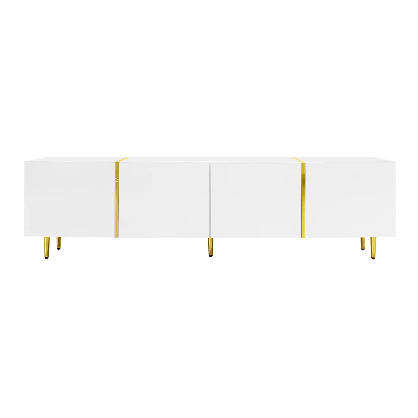 Modern TV Stand, 4 Doors, Soft-Close Hinges, 67" L x 13.5" W x 18" H, White TV Stands White at Gallery Canada
