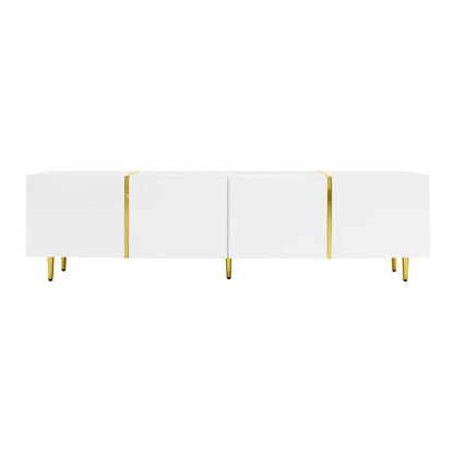 Modern TV Stand, 4 Doors, Soft-Close Hinges, 67" L x 13.5" W x 18" H, White TV Stands White at Gallery Canada