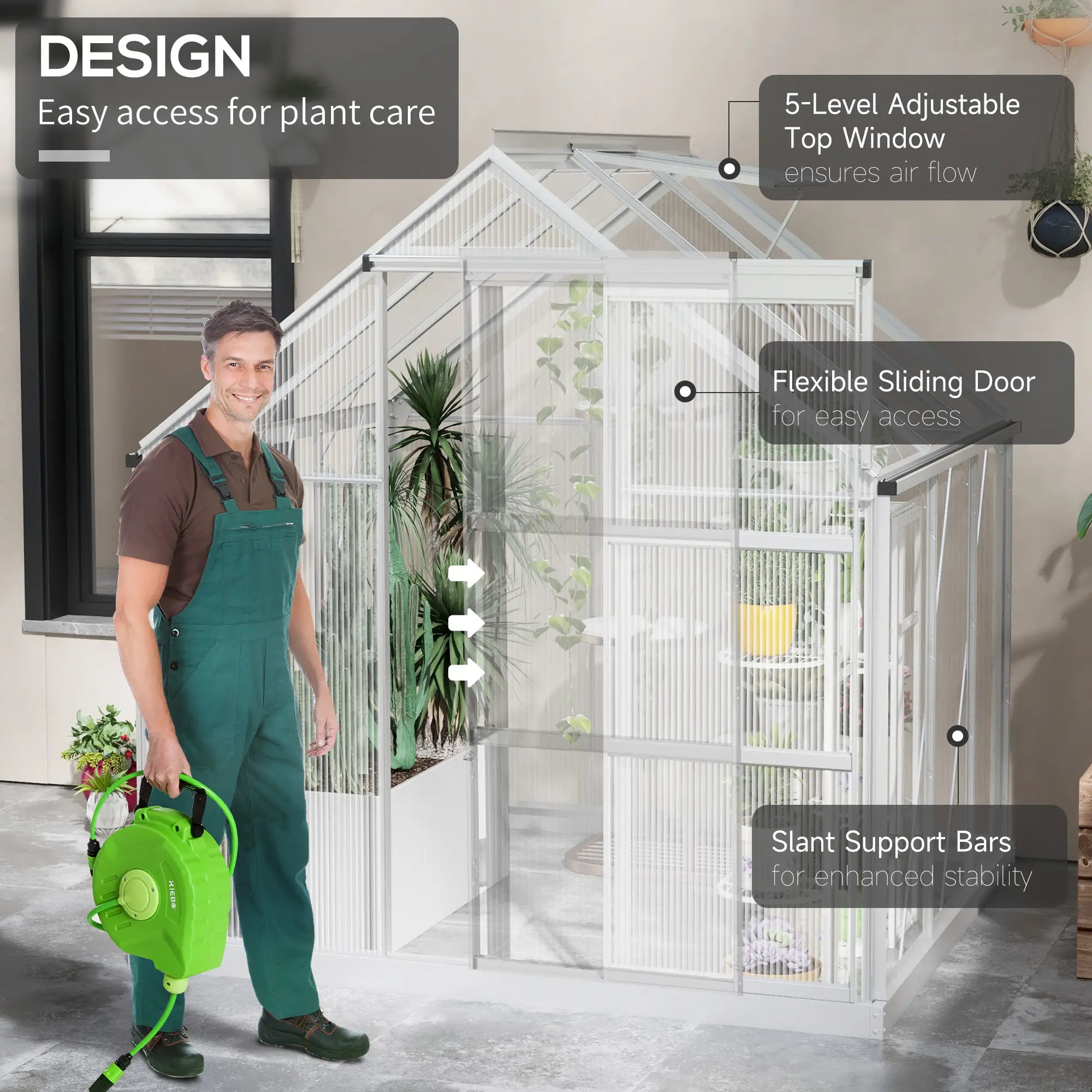 6' x 6' Walk-In Greenhouse, Polycarbonate, Sliding Door, Window, Silver Walk In Greenhouses at Gallery Canada