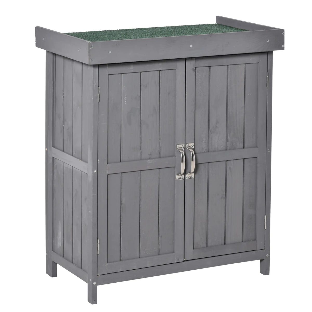 Wooden Garden Tool Shed, Hinged Roof, 2-Tier Shelves, Double Doors, 74x43x88cm, Dark Grey Sheds Dark Grey at Gallery Canada