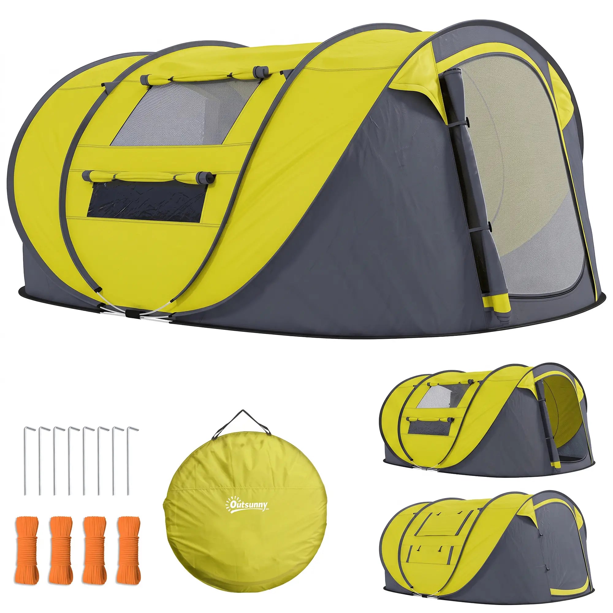 4 Person Camping Tent, Automatic Setup, Yellow Camping Tents Yellow, Grey at Gallery Canada