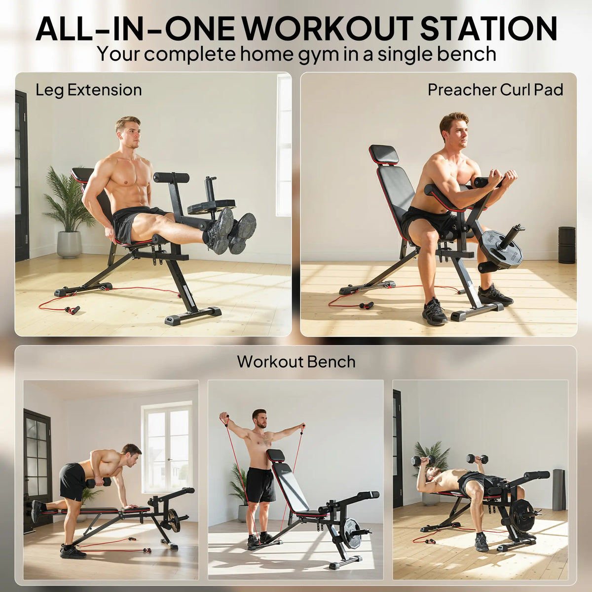 Adjustable Weight Bench With Wheels, 926LBS Load, Leg Extension, Preacher Curl Weight Benches at Gallery Canada