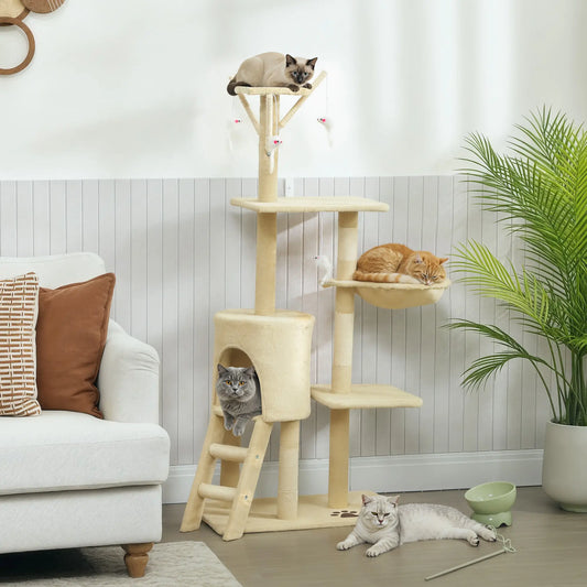 53 Cat Tree Tower, Kitten Activity Centre, Scratching Posts, Beige Cat Towers Beige at Gallery Canada