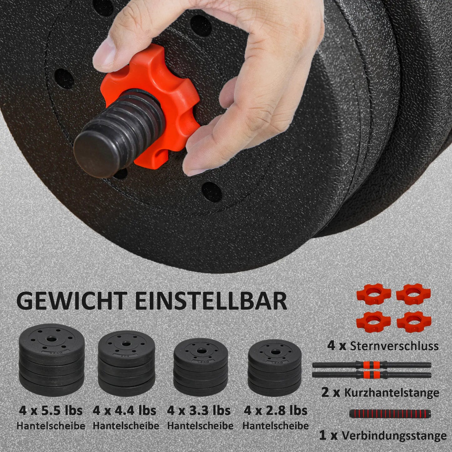 66lbs Adjustable Dumbbell Set, Hand Weights Barbell for Fitness, Black and Red Dumbbells & Barbells at Gallery Canada