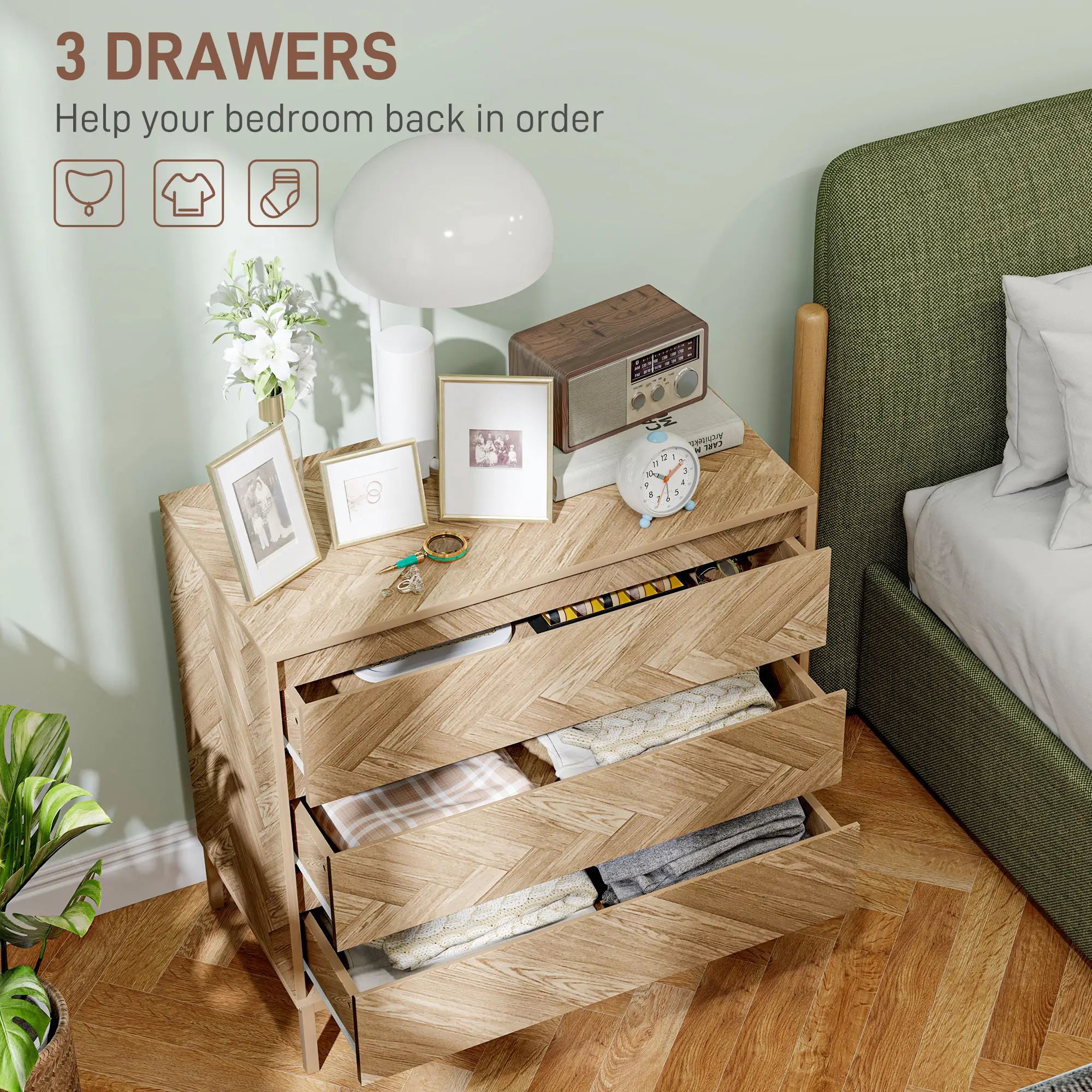 3 Drawer Storage Cabinet, Anti-Tip Design, for Bedroom, Living Room, Nature Wood Storage Cabinets at Gallery Canada