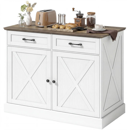 Kitchen Island with Sitting Space, Sideboard Cabinet with 2 Drawers and 2 Adjustable Shelves for Dining Room, White Kitchen Islands & Kitchen Carts White, Distressed Brown at Gallery Canada