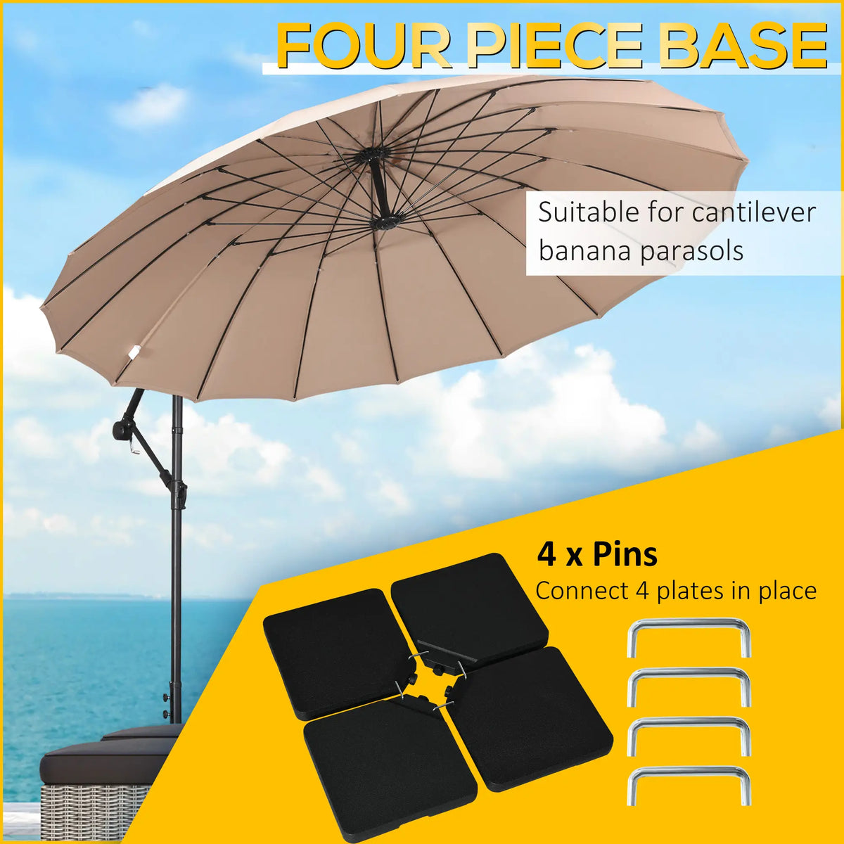 Set of 4 Parasol Base Stand Weights, Fills with Sand or Water, Black Umbrella Bases at Gallery Canada