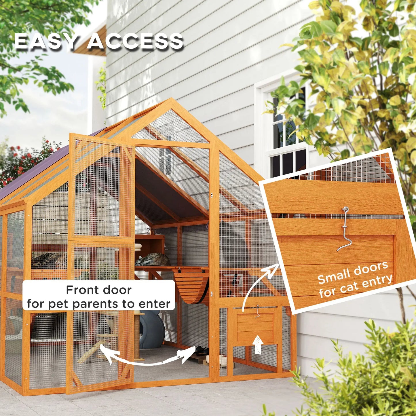 Wooden Outdoor Cat Enclosure, Weatherproof Canopy, Bridges, Resting Boxes, Platforms, for 3-6 Cats Outdoor Cat Enclosures at Gallery Canada