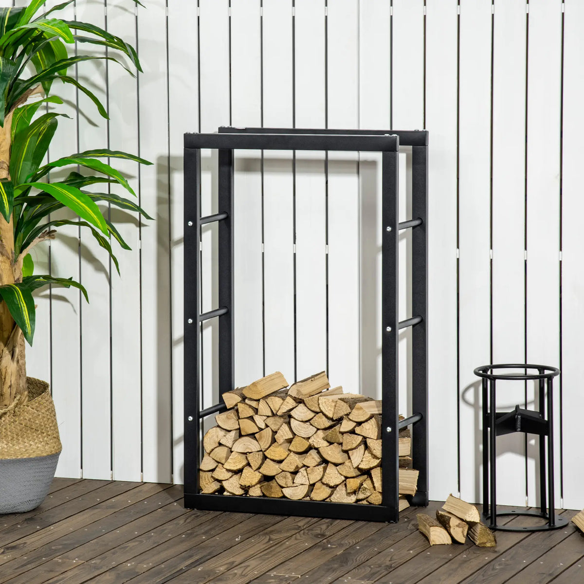 Outdoor Firewood Rack, Log Holder with Handles, 220 lbs. Capacity, 23.6" x 9.8" x 39.4", Black Firewood Racks at Gallery Canada