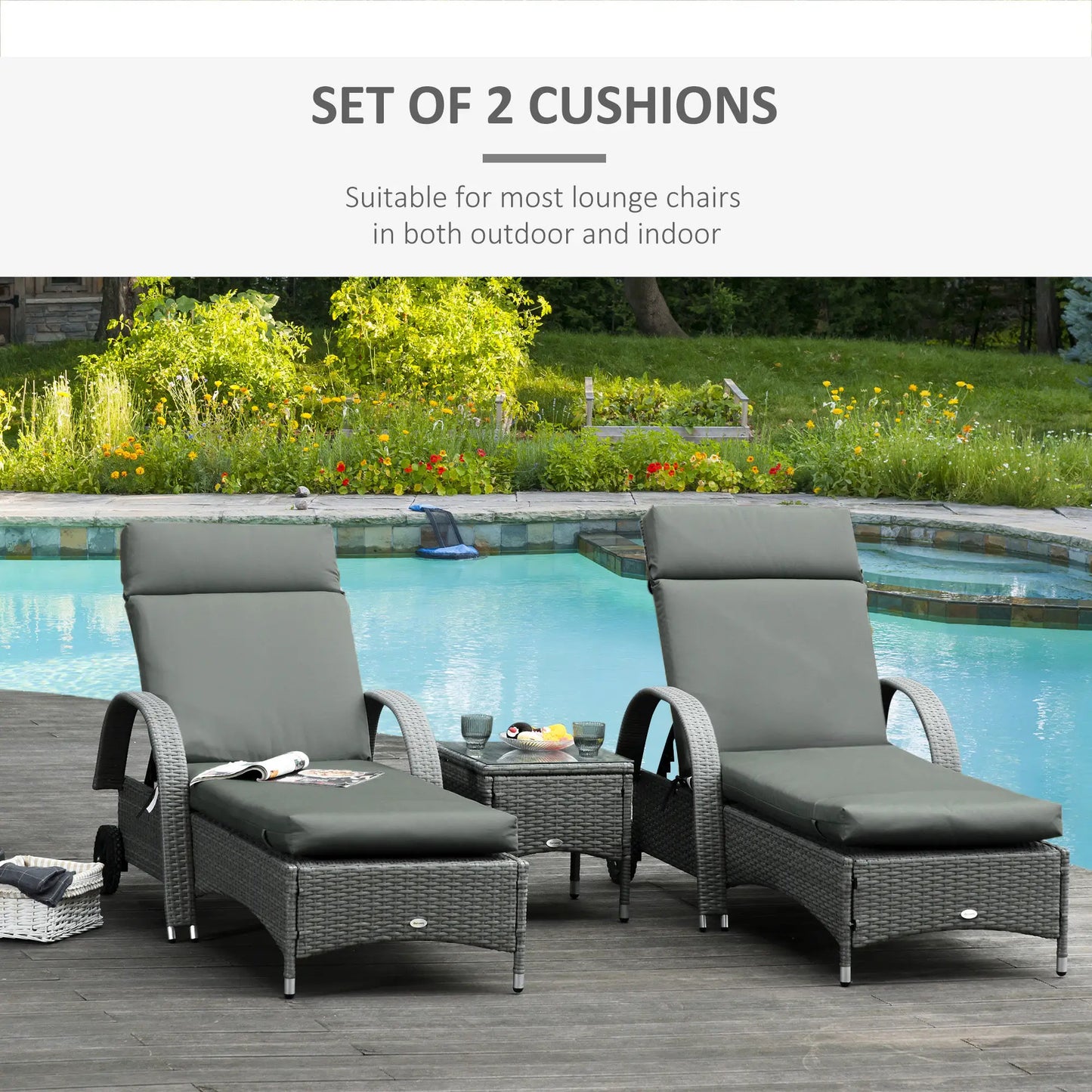 Outdoor Lounge Chair Cushion Set, 77.2" x 21.7", Dark Grey Patio Chair Cushions at Gallery Canada