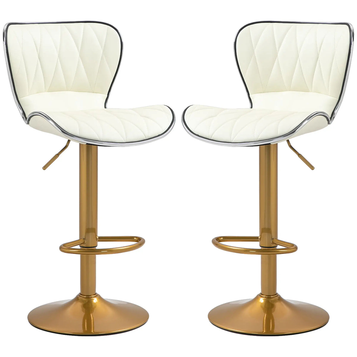 Adjustable Swivel Bar Stools Set of 2, PU Leather, Counter Height Bar Stools Cream White, Gold at Gallery Canada