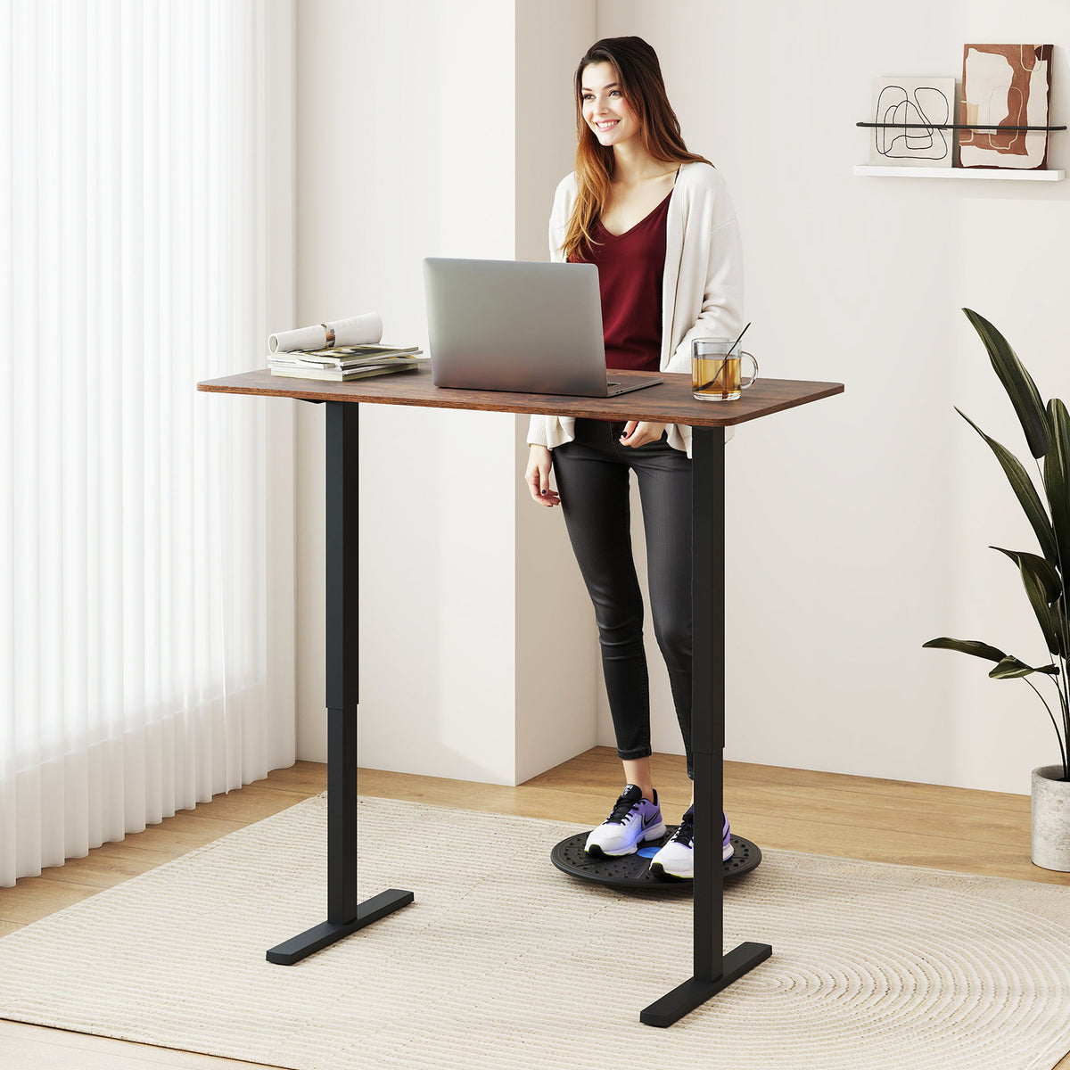 48 Inch x 24 Inch Electric Standing Desk, 3 Memory Settings, Rustic Brown Standing Desks at Gallery Canada