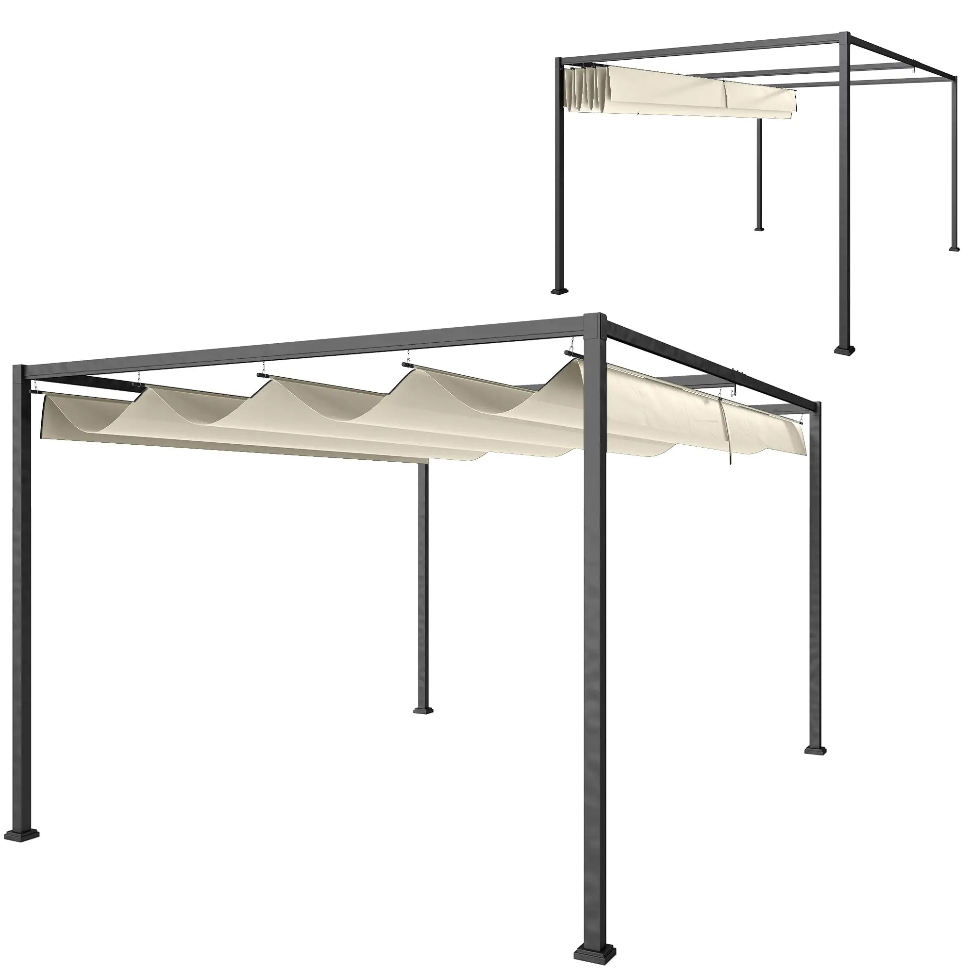 10' x 7' Patio Pergola, Retractable Canopy, Outdoor Sun Shelter, Cream White Pergolas at Gallery Canada