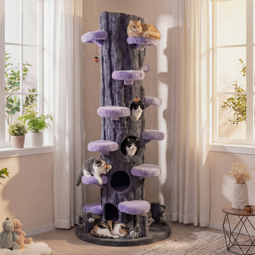 90.5 Inch Tall Cat Tree With Private Condos, Purple
