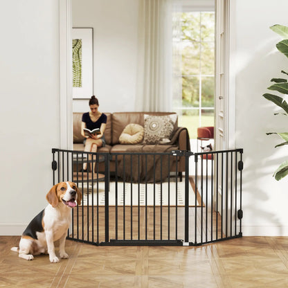 Foldable Dog Gate with Door, 3 Panel Metal Pet Gate, Black Pet Gates at Gallery Canada