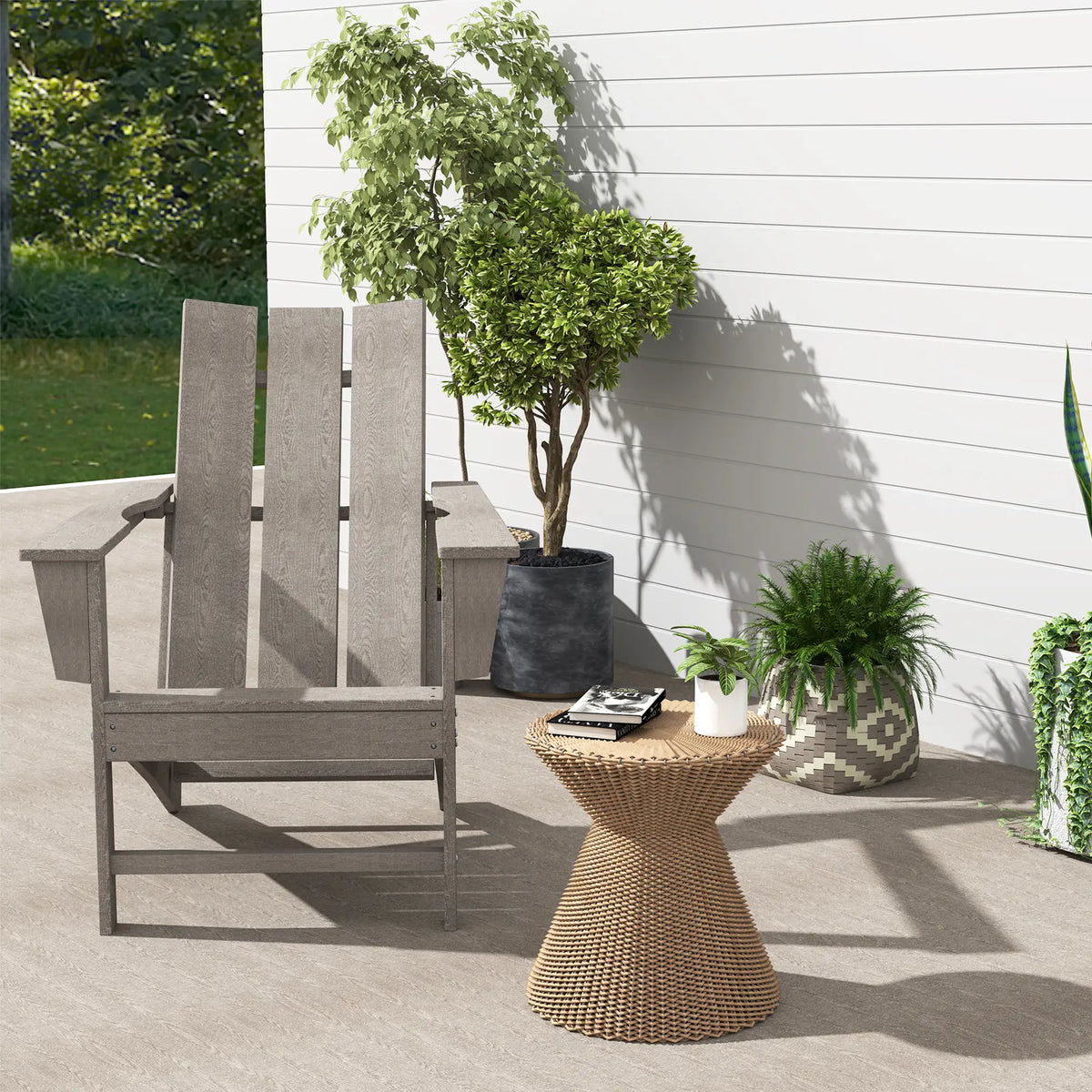 HDPE Plastic Adirondack Chair, High Back, Wide Armrests, Dark Grey Patio Chairs at Gallery Canada