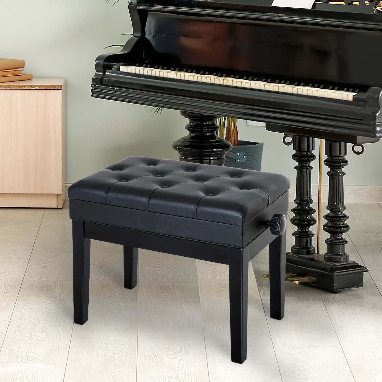 Adjustable Piano Bench with Storage, PU Leather, Black Piano Benches at Gallery Canada