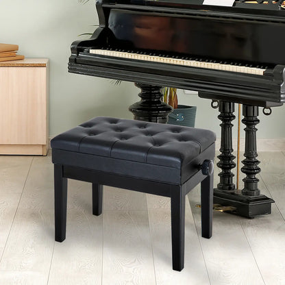 Adjustable Piano Bench with Storage, PU Leather, Black Piano Benches at Gallery Canada