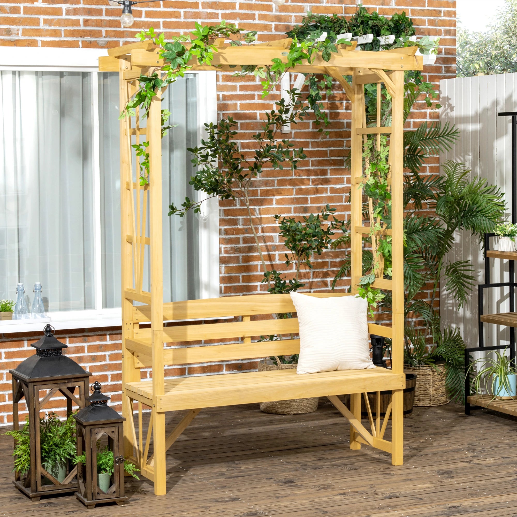 Wooden Patio Bench, Outdoor Bench for Plants, Light Brown Outdoor Benches at Gallery Canada