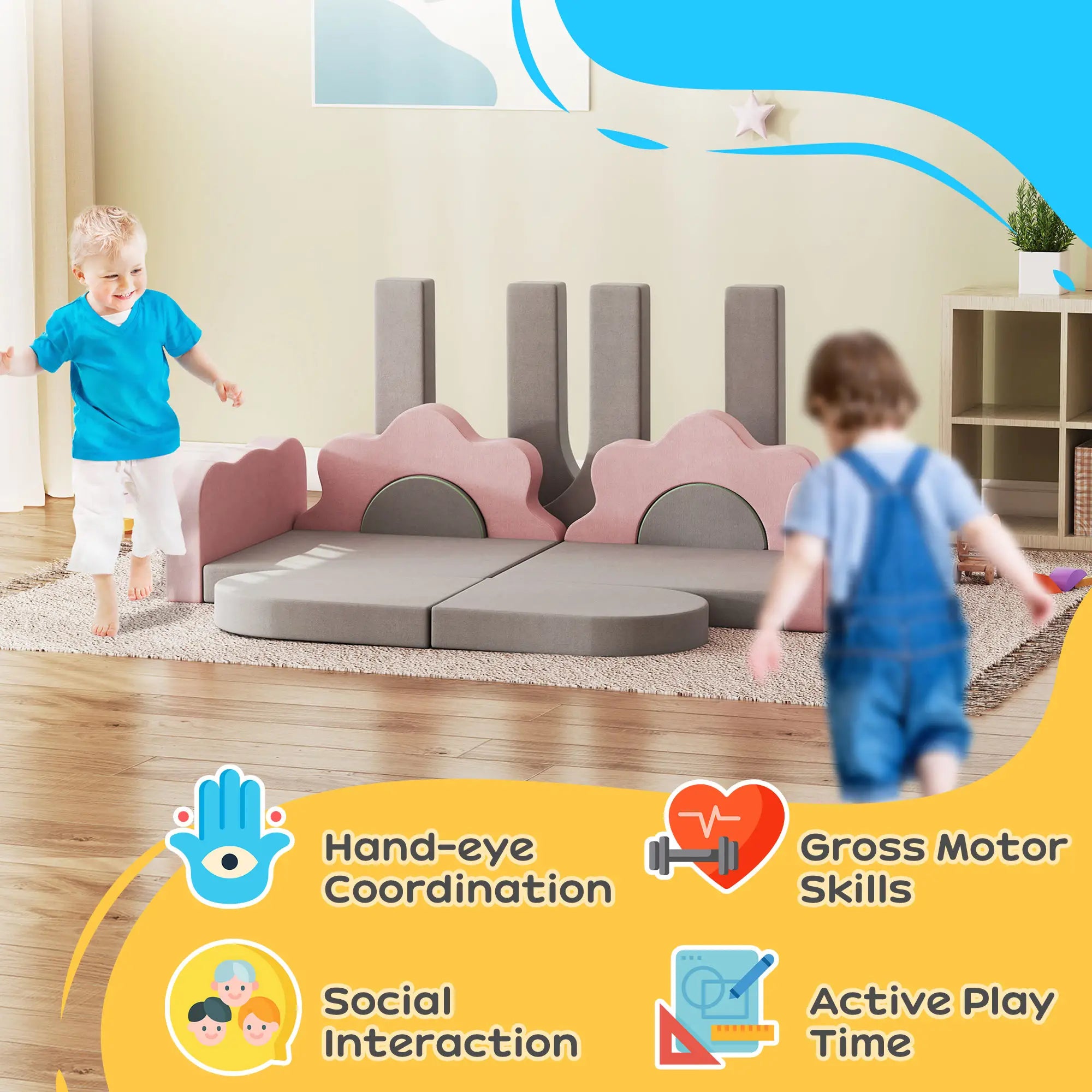 12-Piece Climbing Toys for Toddlers, Indoor Play Set, Grey Kids Gym & Playmats at Gallery Canada