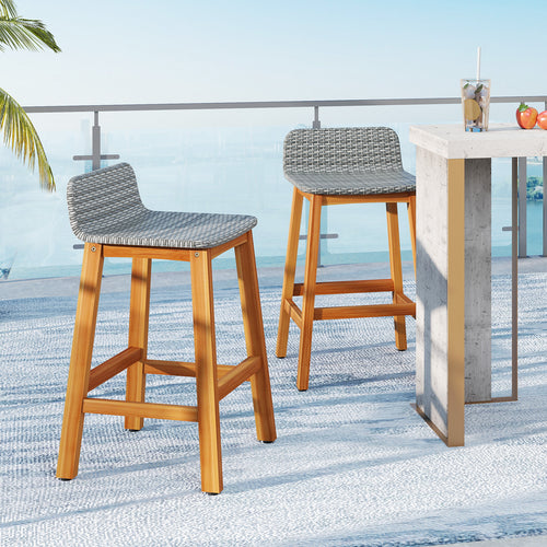 Solid Acacia Wood Bar Stools, Set of 2, Gray