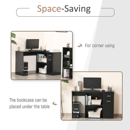 180° Rotating Corner Desk, Storage Shelf Cabinet, Black Writing Desks at Gallery Canada