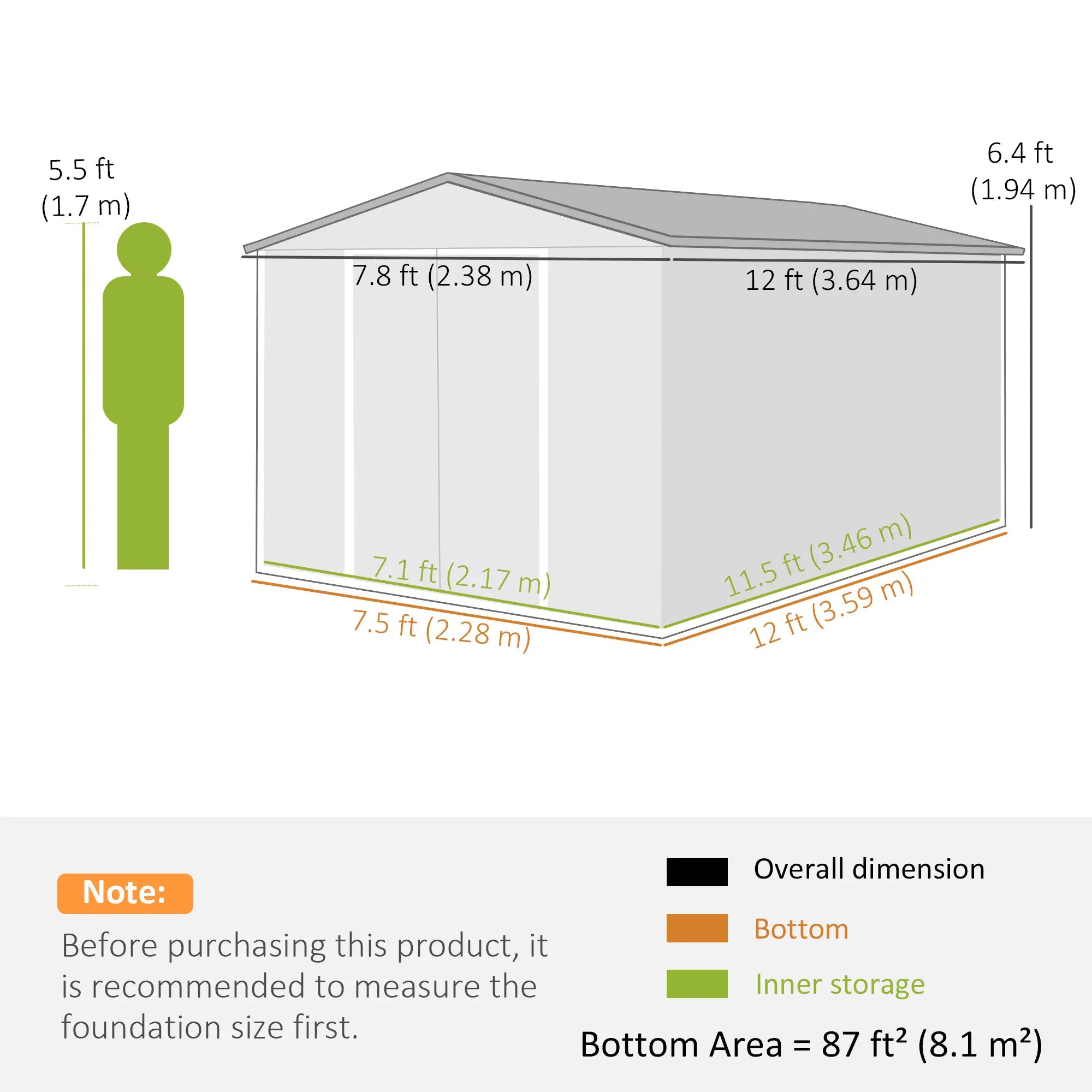 12' x 8' Metal Shed, Heavy Duty Outdoor Storage, Dark Grey Sheds at Gallery Canada