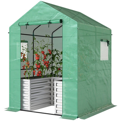 Greenhouse With Raised Garden Bed, Galvanized Metal Planter Box, 56" x 56" x 75", Green Portable Greenhouses Green at Gallery Canada