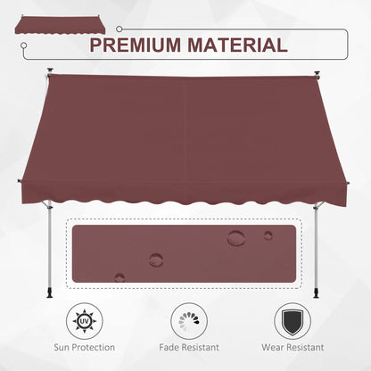 10x5ft Manual Retractable Patio Awning, 5.6-9.2ft Pole, Wine Red