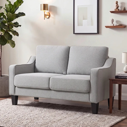 Modern Loveseat Sofa, Pocket Spring, Linen Upholstered, Light Grey 2-Seater Sofas Light Grey at Gallery Canada