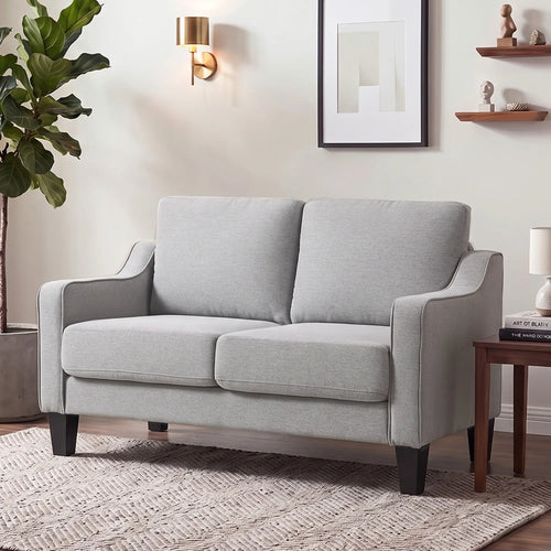 Modern Loveseat Sofa, Pocket Spring, Linen Upholstered, Light Grey