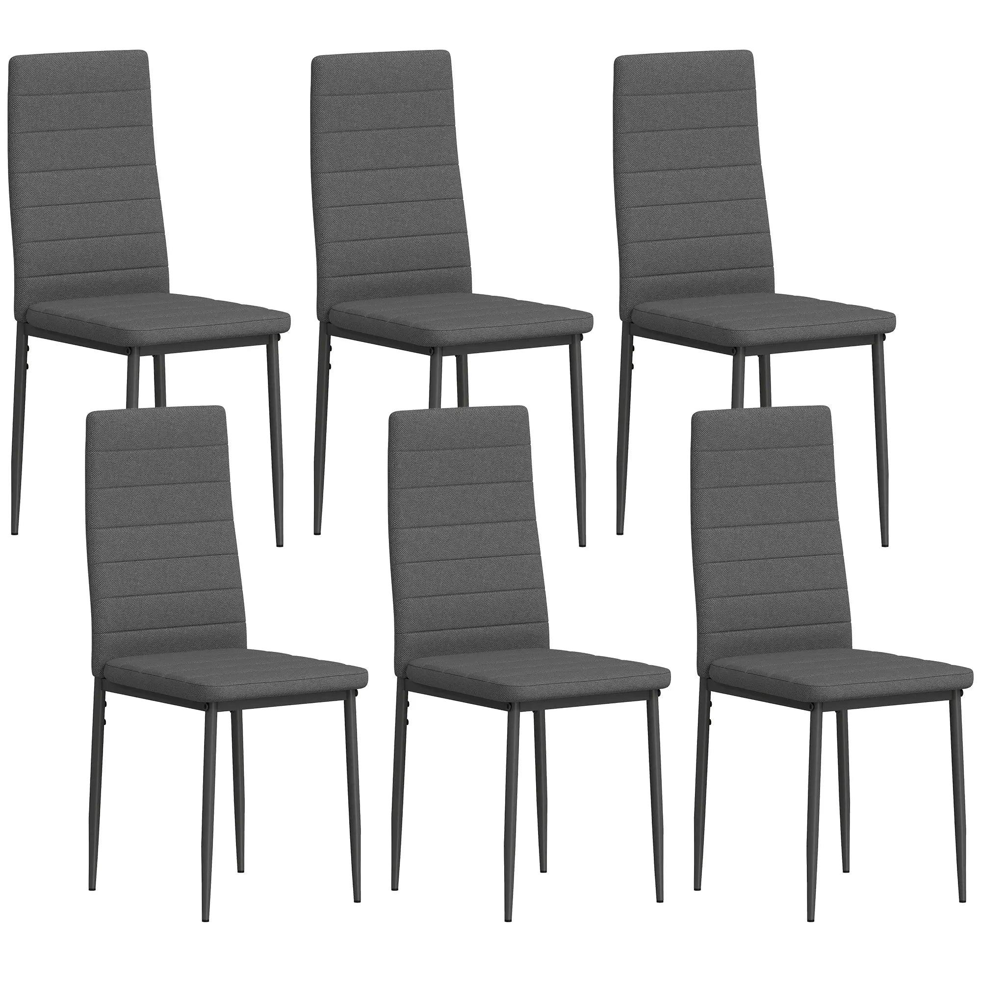 Modern Dining Chairs, Set of 6, High Back Linen Fabric, Grey Dining Chairs at Gallery Canada
