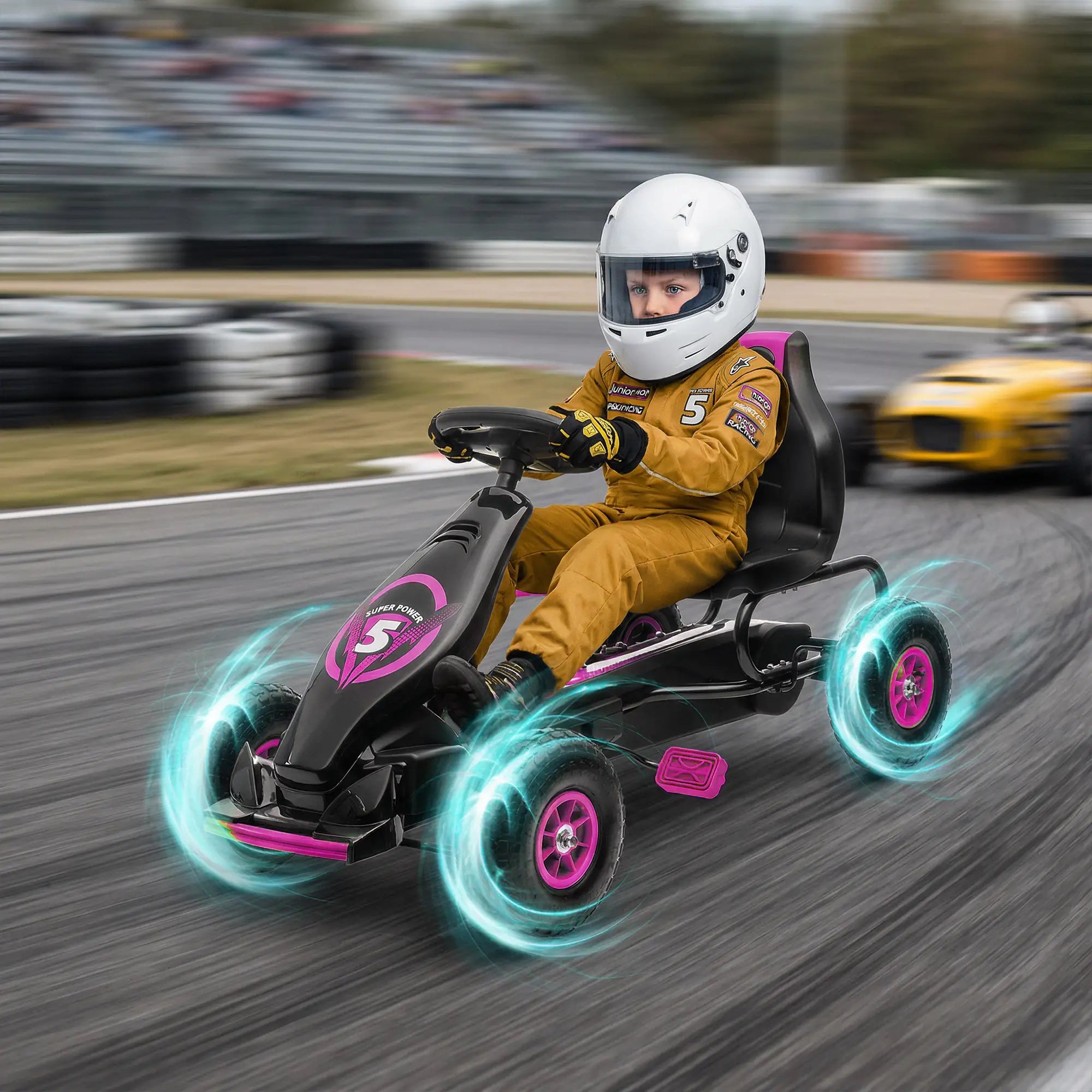 Adjustable Seat Pedal Go Kart, Rubber Wheels Shock Absorb, Pink Pedal Go Karts for Kids at Gallery Canada