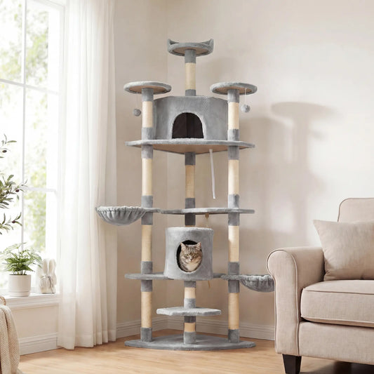 79 Cat Tree, Multi-Level with Two Condos, Scratching Posts, Hammocks, Dark Gray Floor to Ceiling Cat Trees Dark Grey at Gallery Canada