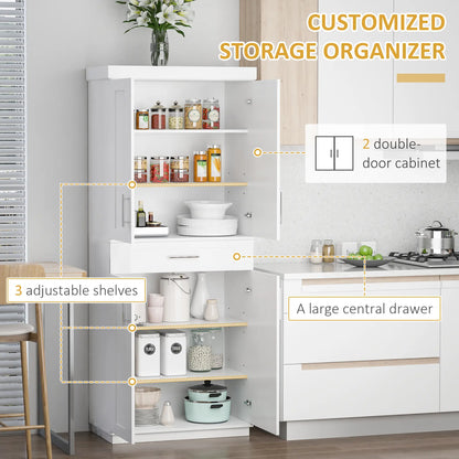72" Storage Cabinet, Kitchen Pantry with 4 Doors, Drawer, 3 Shelves, White Kitchen Pantry Cabinets at Gallery Canada