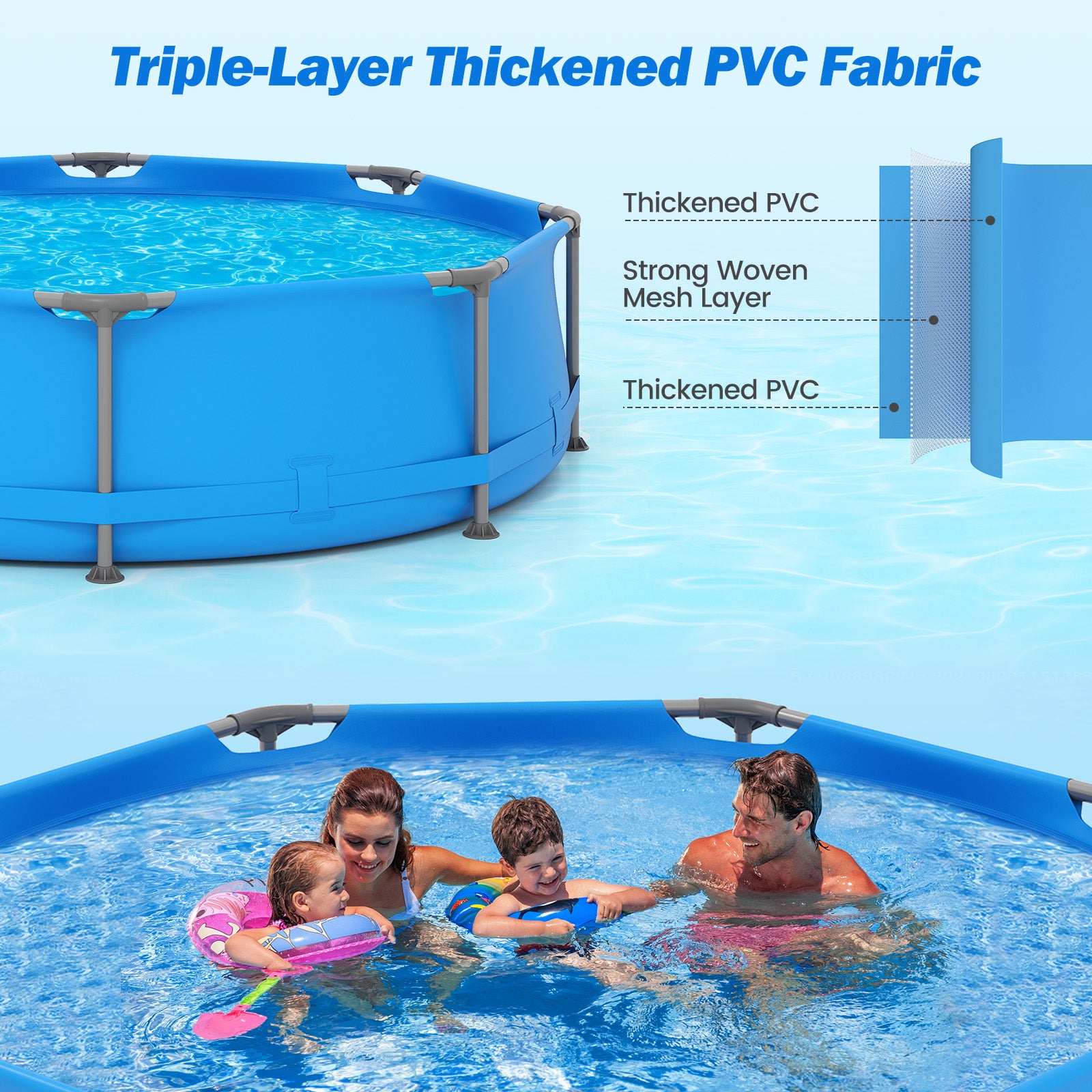 Metal Frame Outdoor Family Swimming Pool, 10 x 10 ft, Blue Swimming Pools at Gallery Canada