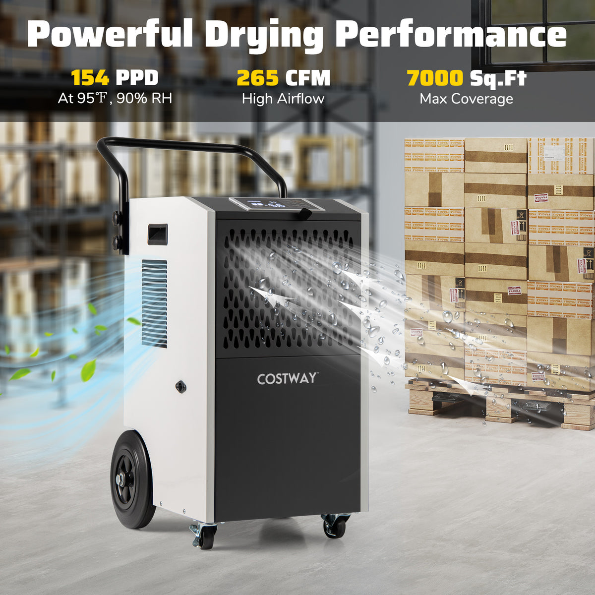 154 Pints Commercial Dehumidifier, With Pump And Drain Hoses, White Dehumidifiers at Gallery Canada