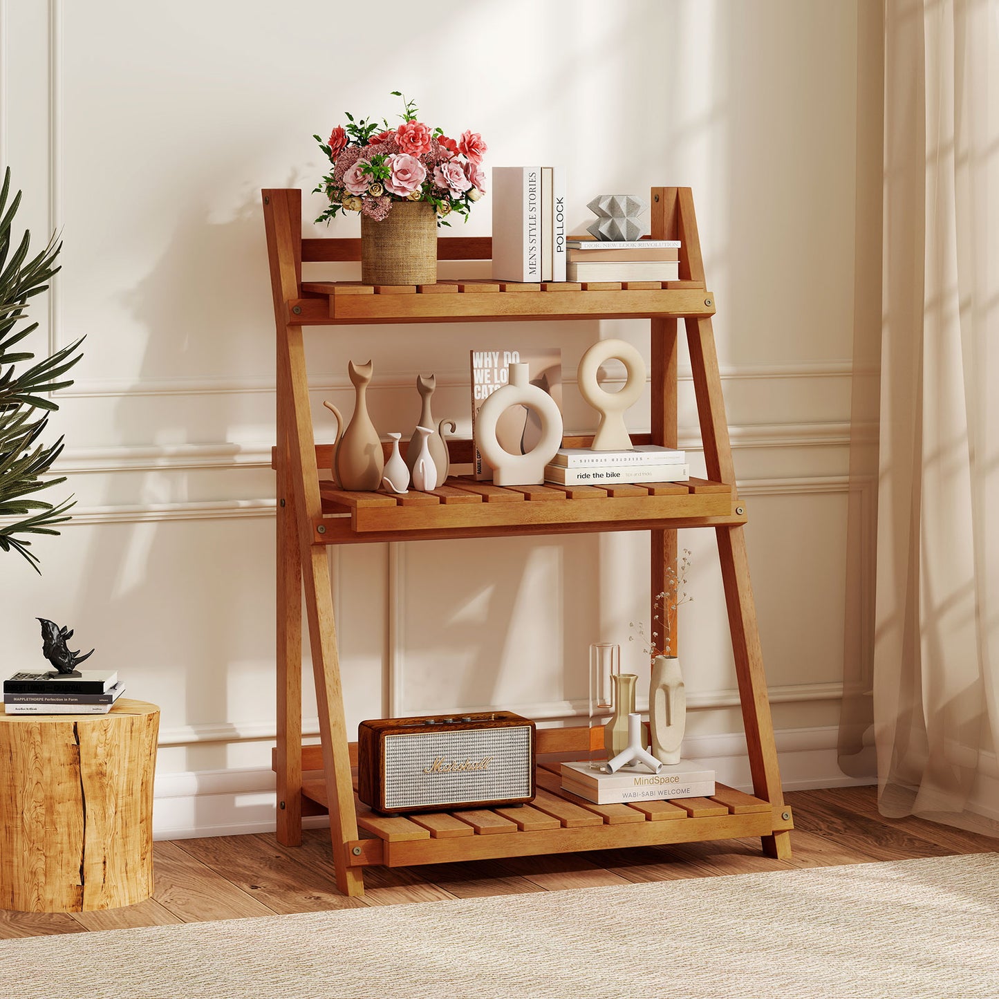 Foldable 3-Tier Solid Wood Plant Stand, Natural Plant Stands at Gallery Canada