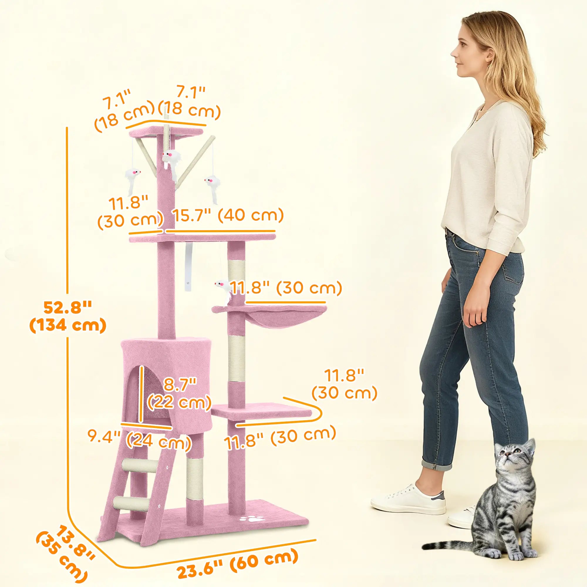 53 Inch Cat Tree Tower, Scratching Posts, Condo, Perches, Hammock, Pink Cat Towers at Gallery Canada