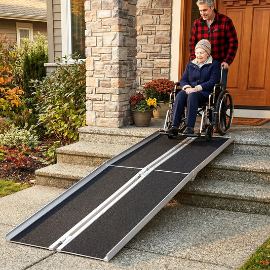 10ft Foldable Wheelchair Ramp, Non-Skid, Portable Aluminium Knee Walker & Wheelchair Ramps Black, Silver at Gallery Canada