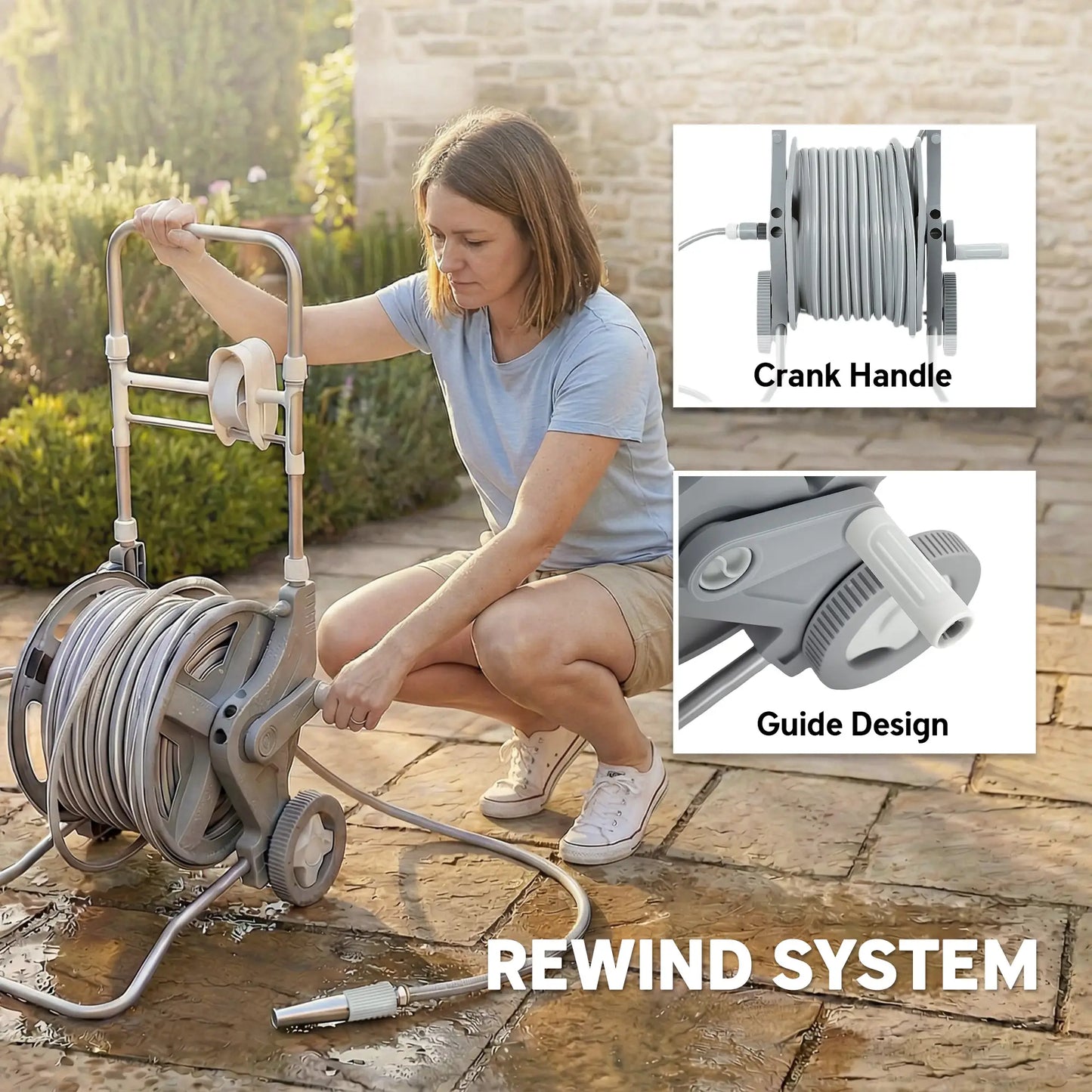 Garden Hose Reel Cart With Wheels, 1/2" x 148ft, Grey Garden Accessories at Gallery Canada