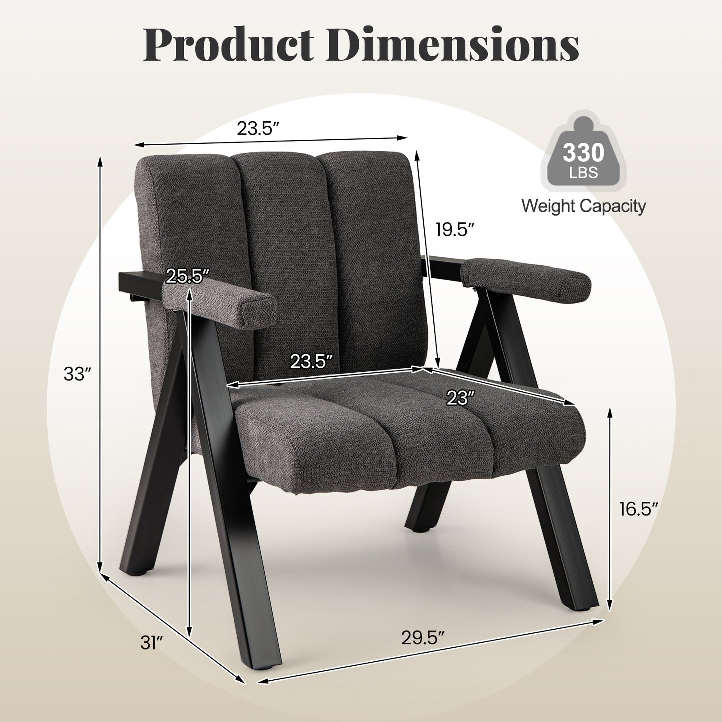 Oversized Accent Chair, Metal Frame, Gray Accent Chairs at Gallery Canada