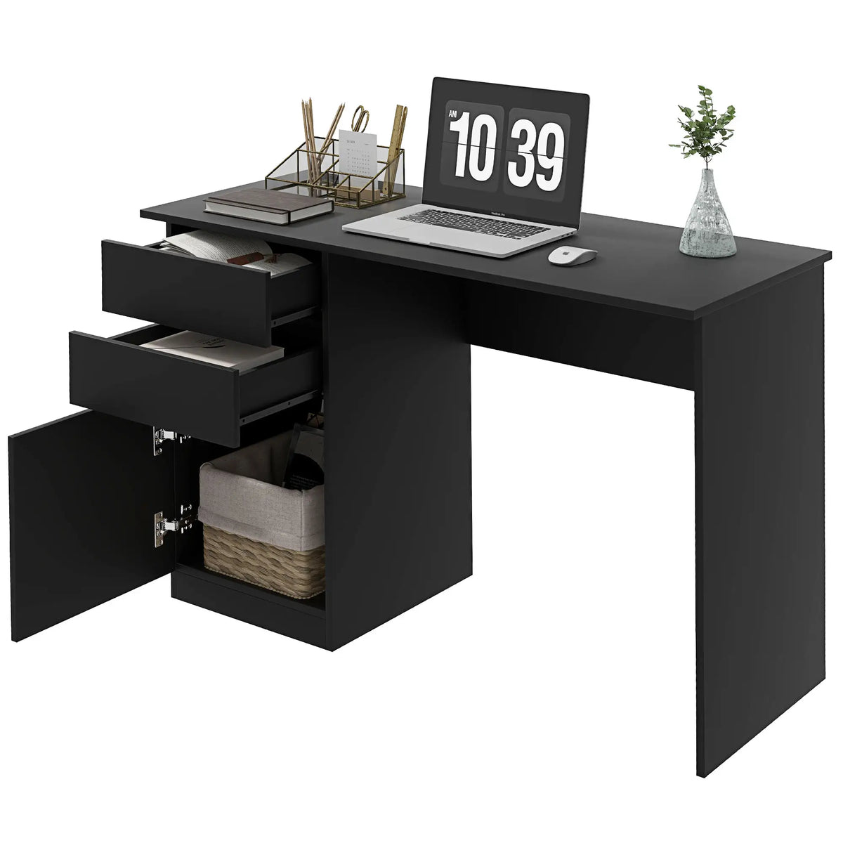 Computer Desk With Storage, Drawers and Cabinet, Black Computer Desks Black at Gallery Canada