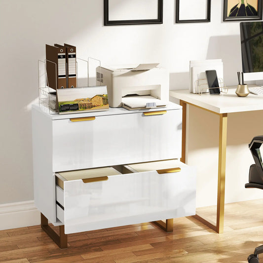 2 Drawer Lateral File Cabinet, Letter/A4/Legal Size, High Gloss White, White Office Cabinets & Cupboards High Gloss White at Gallery Canada